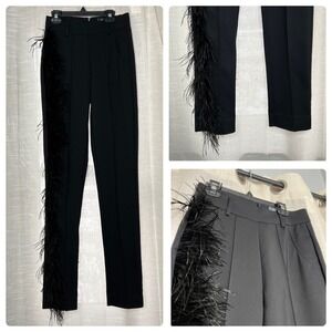 Hanifa Ava Ostrich Feather Pants Black Cigarette Trousers Glam Women's Size XS